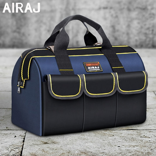 AIRAJ offers tool bags in sizes 33.02 cm, 40.64 cm, and 45.72 cm. Made of durable Oxford cloth, these electrician tool bags have multiple pockets and waterproof storage, making them ideal