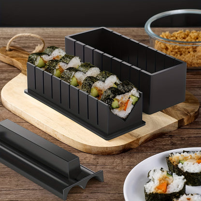 Sushi making kit for beginners includes 22 pieces, including rice roller mold, reusable maker set, fork, spatula, and other kitchen tools.