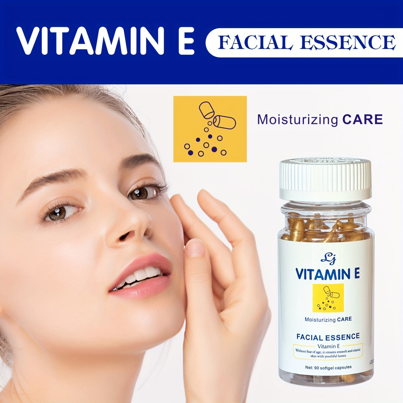 90 capsules of Vitamin E face serum, suitable for all skin types, provide gentle moisturizing, lifting, firming, and softening effects.