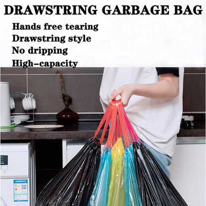 75 pieces of multi-colored disposable trash bags made of durable, leak-proof polyethylene for easy cleanup in the kitchen, bathroom, bedroom, and living room.