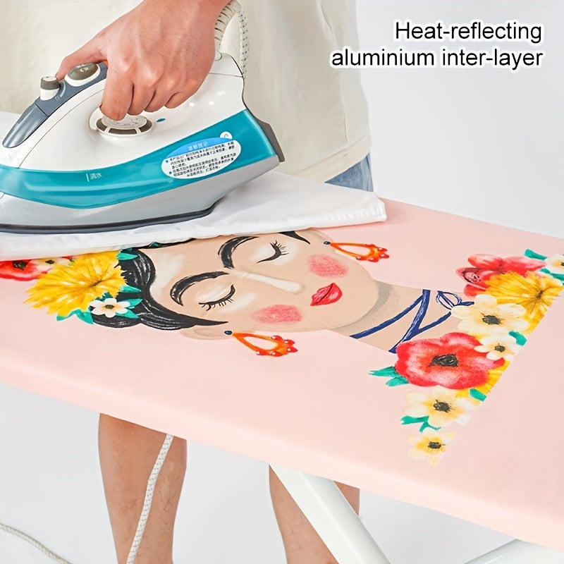 Iron in style with this adorable cartoon lady portrait ironing board cover! Made from high-temperature resistant, fade-proof pink PET fabric, this cover is not only cute but also durable. Installation is a breeze, making it easy to keep your ironing