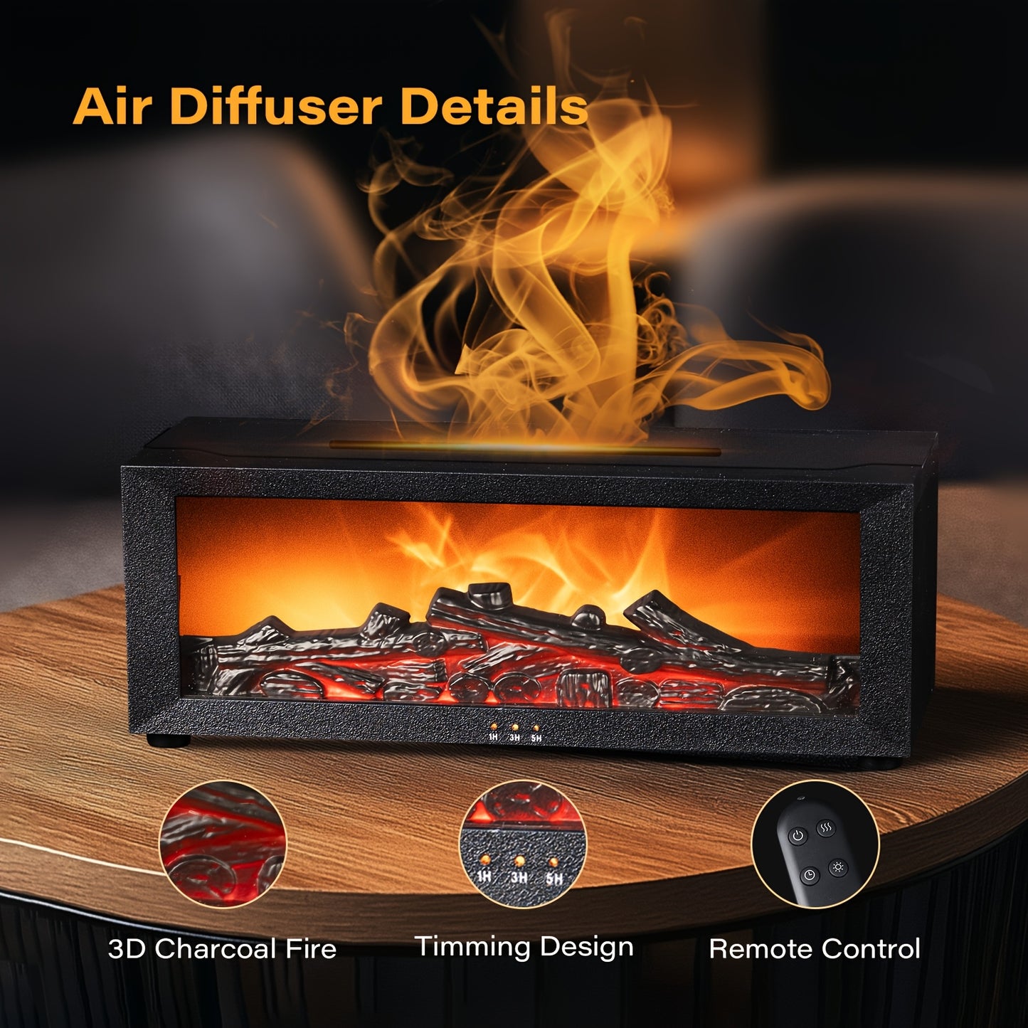 HOTU Simulation Flame Fireplace Humidifier with Remote Control and USB Power.