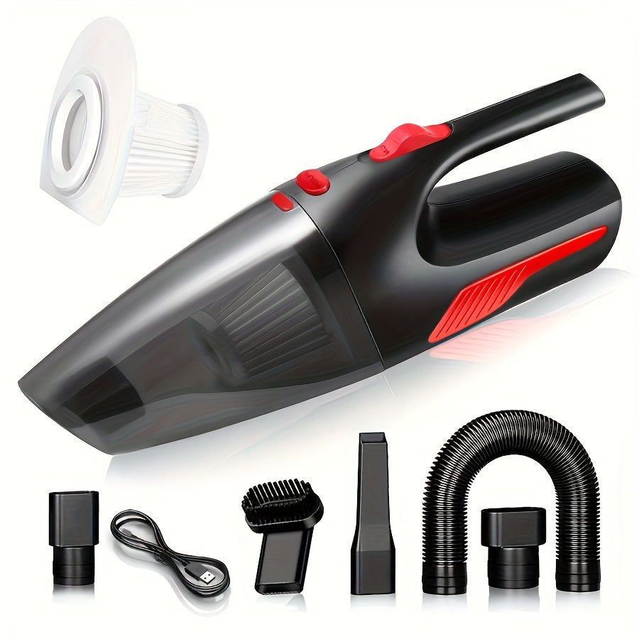 Dual-use high-power handheld wireless vacuum cleaner for household and car use, with USB charging.