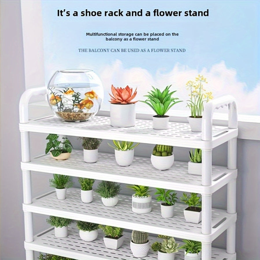 Free Standing Multi-Layer Plastic Shoe Rack with Wheels, Holds Many Shoes, Perfect for Dorms and Rentals, Easy to Assemble