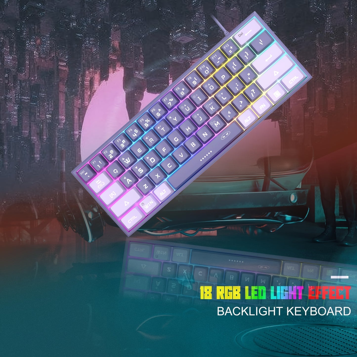 MAGEGEE Compact 60% Gaming Keyboard with RGB Backlight in Violet color, USB-powered, Customizable Lighting Modes, Durable PBT Keycaps, Ergonomic TS91 Design, Suitable for PC, MAC, PS4