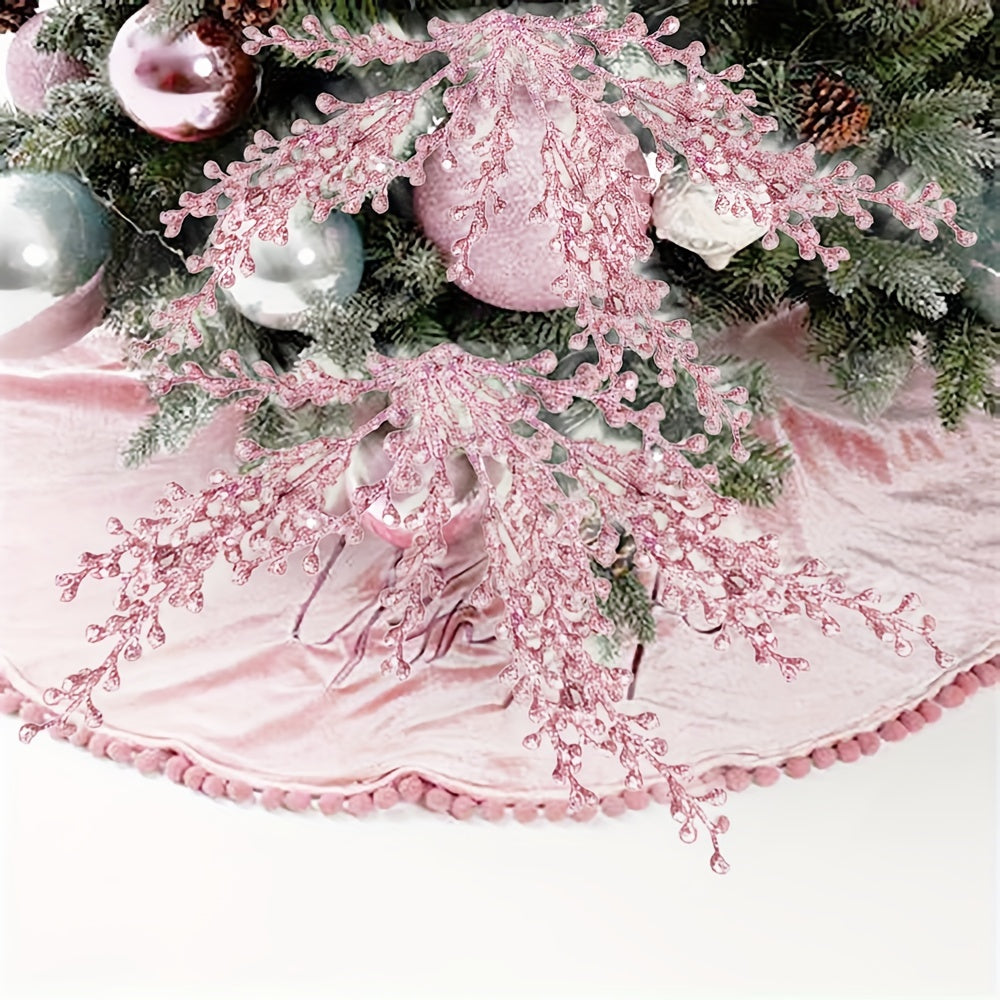 Set of 6 sparkling Christmas decorative gifts including DIY decoration accessories with golden pink glittery artificial berries ideal for holiday and themed party decorations.