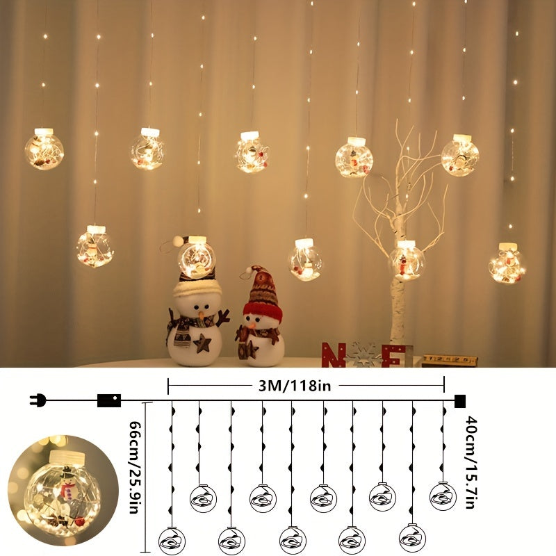 1 Set of USB-powered LED curtain lights featuring a snowman pendant with blinking yellow light. Suitable for various holiday decorations.