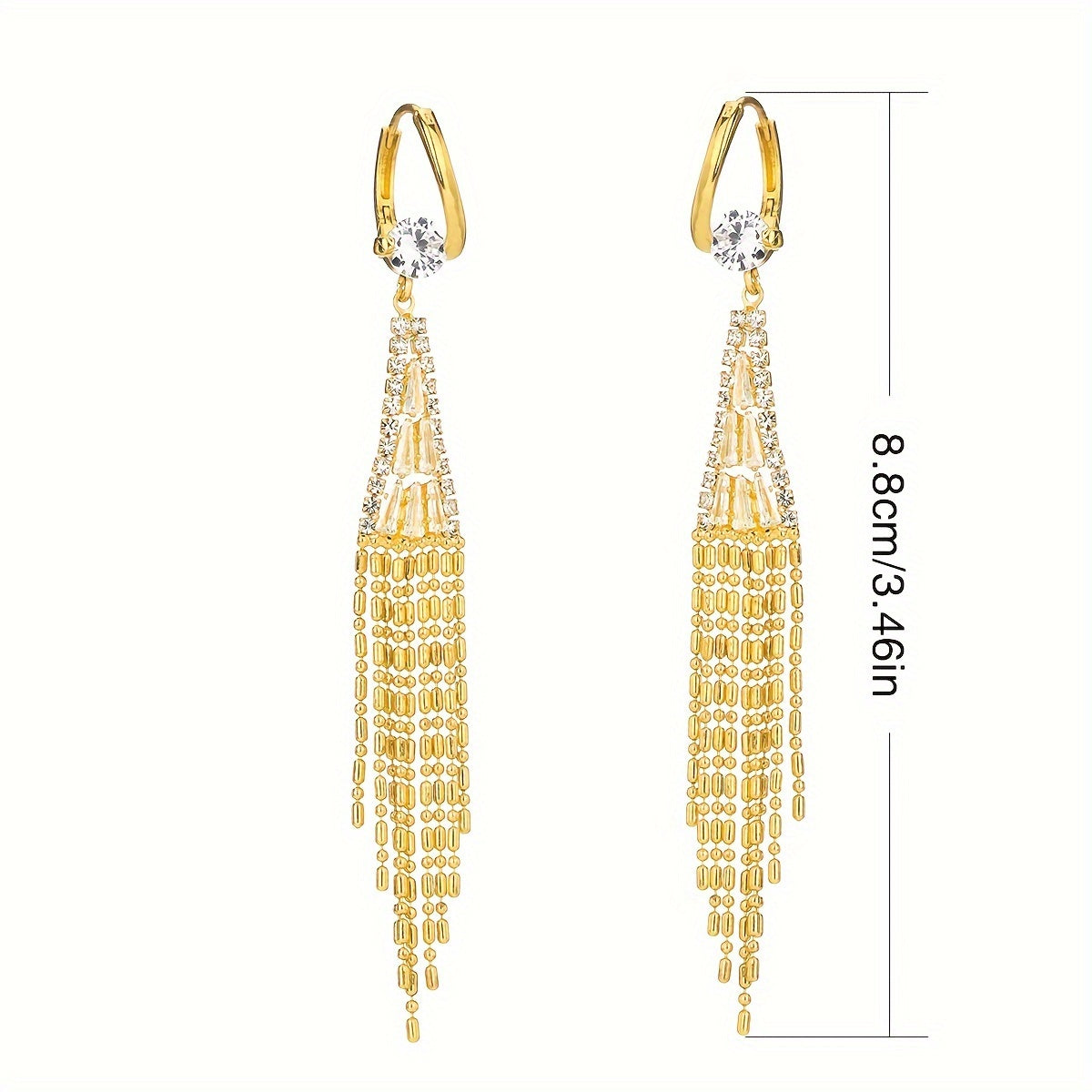 Elegant tassel earrings with sparkling zirconia, perfect for everyday wear or special occasions. Add a touch of glamour to your casual outfits or date night look.