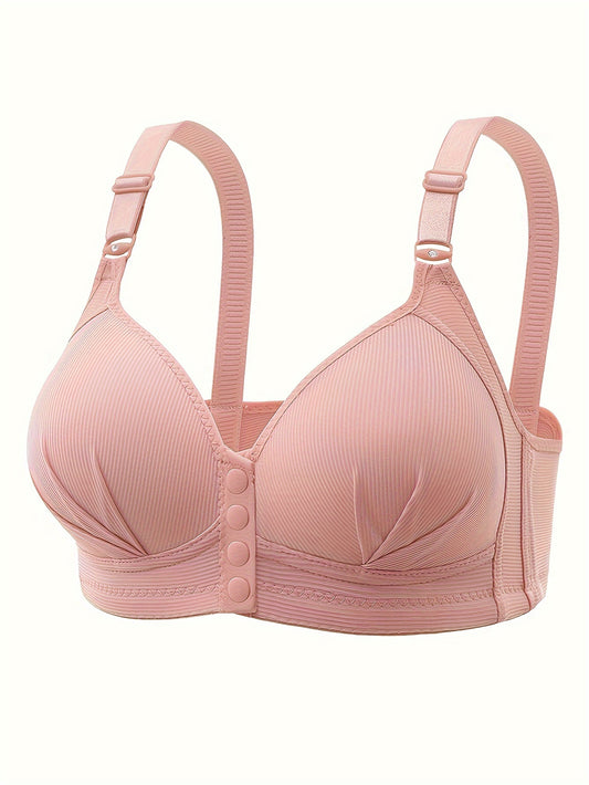 Wireless push up bra with front buckle, comfortable and breathable women's lingerie.