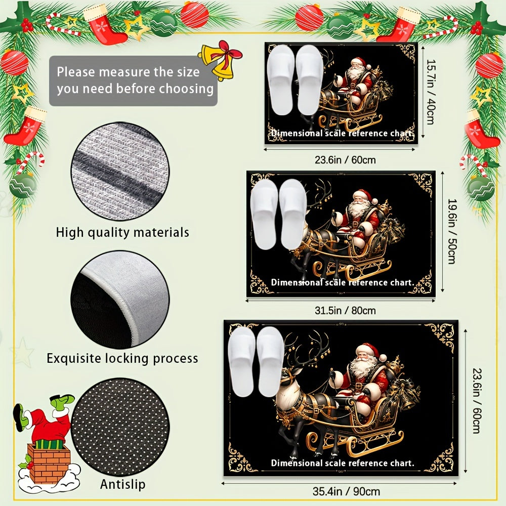 Get in the holiday spirit with our Merry Christmas Welcome Doormat! This 6mm thick mat is non-slip and machine washable, featuring a black and golden elk design that is perfect for adding a festive touch to your home decor. Ideal for Christmas