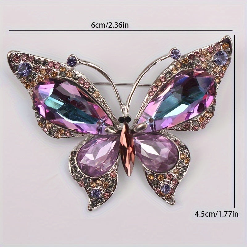 Chic Butterfly Brooch Pin in Vintage Style, adorned with Rhinestones and featuring an Irregular Shape. Perfect Fashion Accent for Women's Blazers and Outerwear