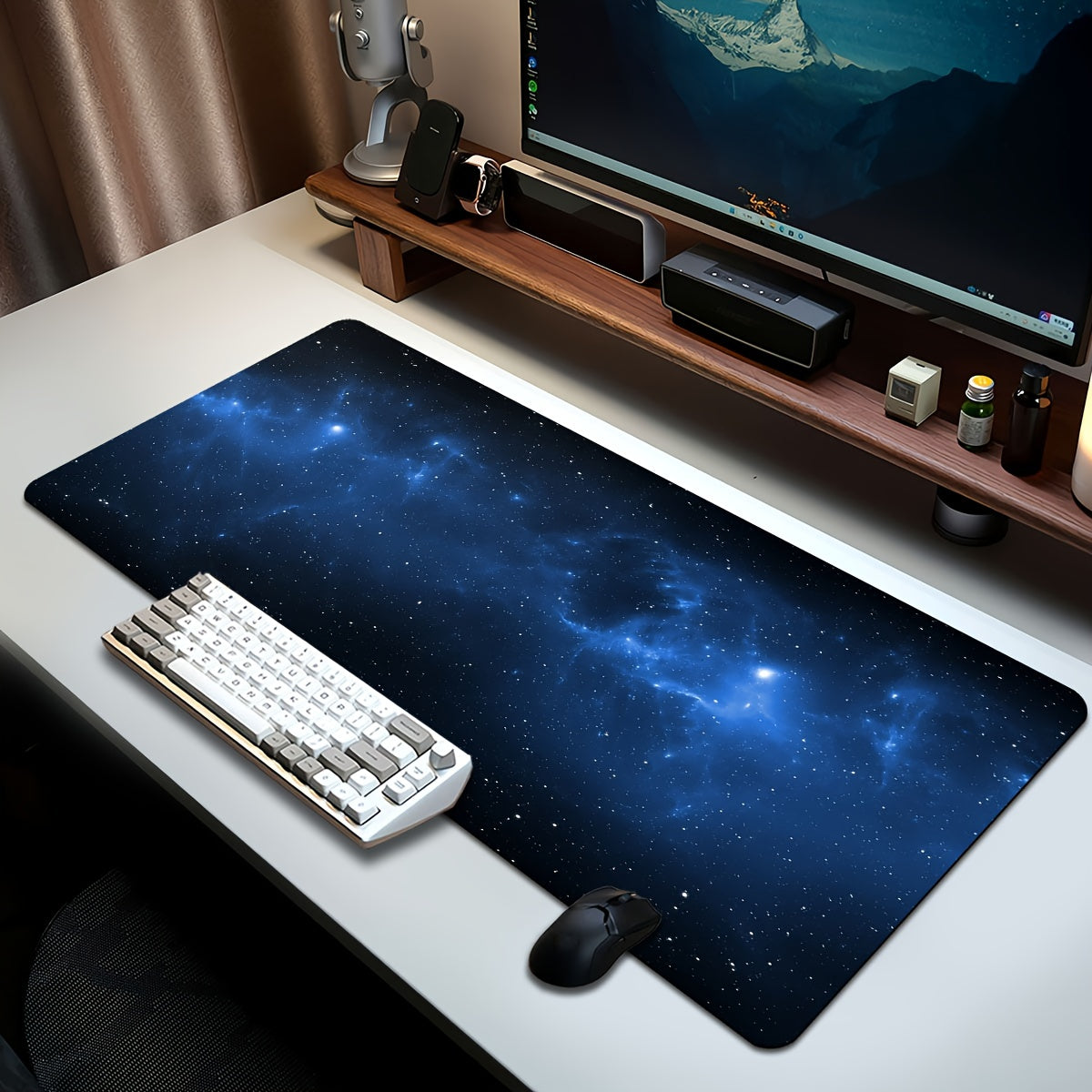 1 large mouse pad with starry night sky design, durable non-slip polyester material for gaming, office, and studying, perfect for gamers and professionals.