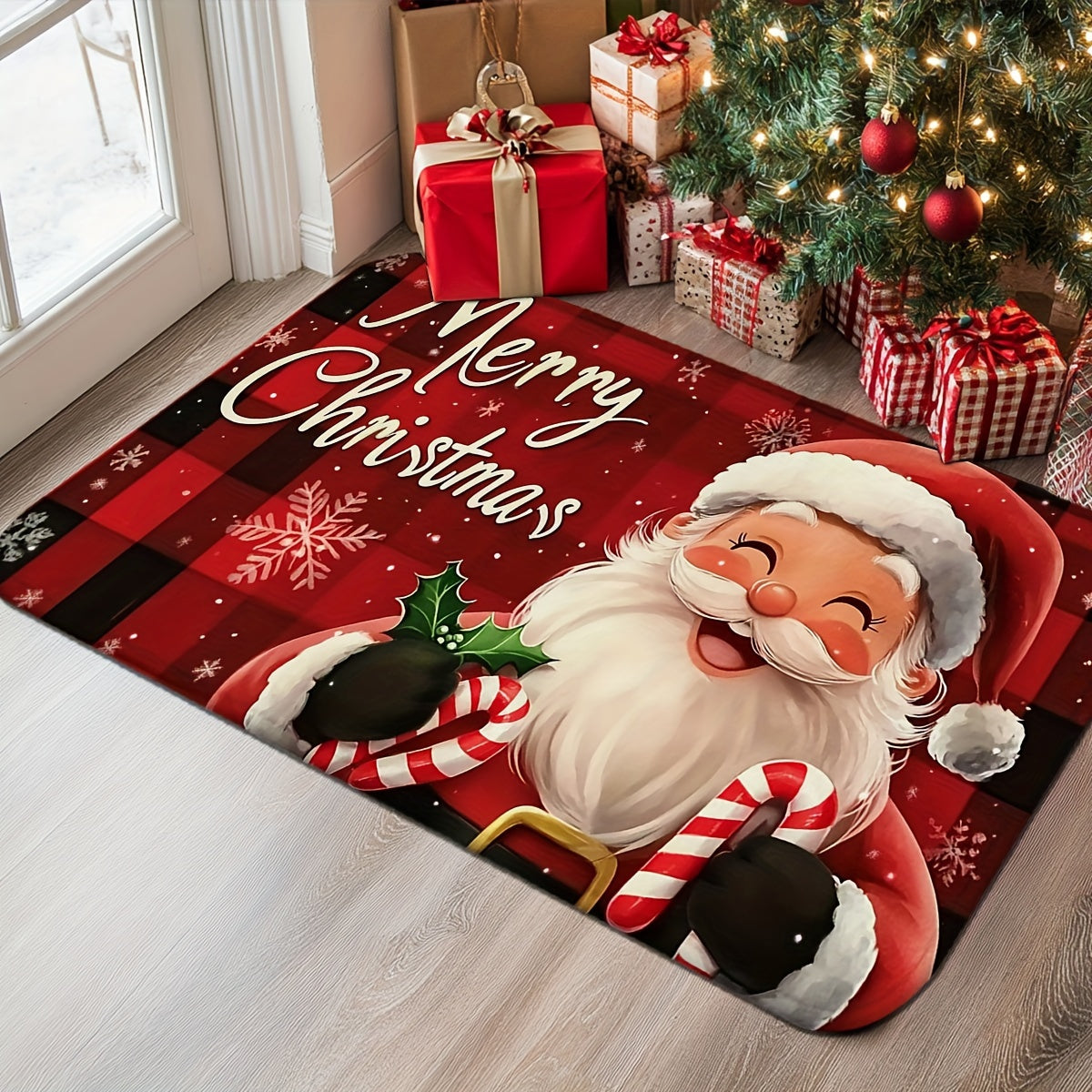 Festive Red Santa Claus Doormat - Non-Slip, Machine Washable Christmas Decoration for Living Room, Bedroom, Kitchen & Beyond