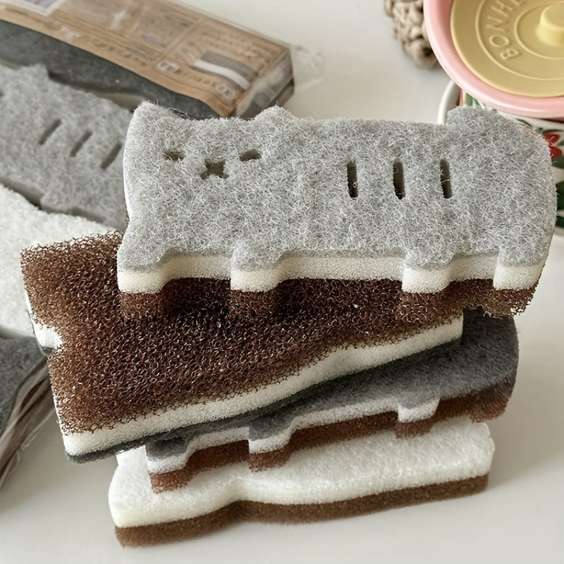 4 piece cat sponge set for kitchen - durable tools for dishwashing and cleaning.