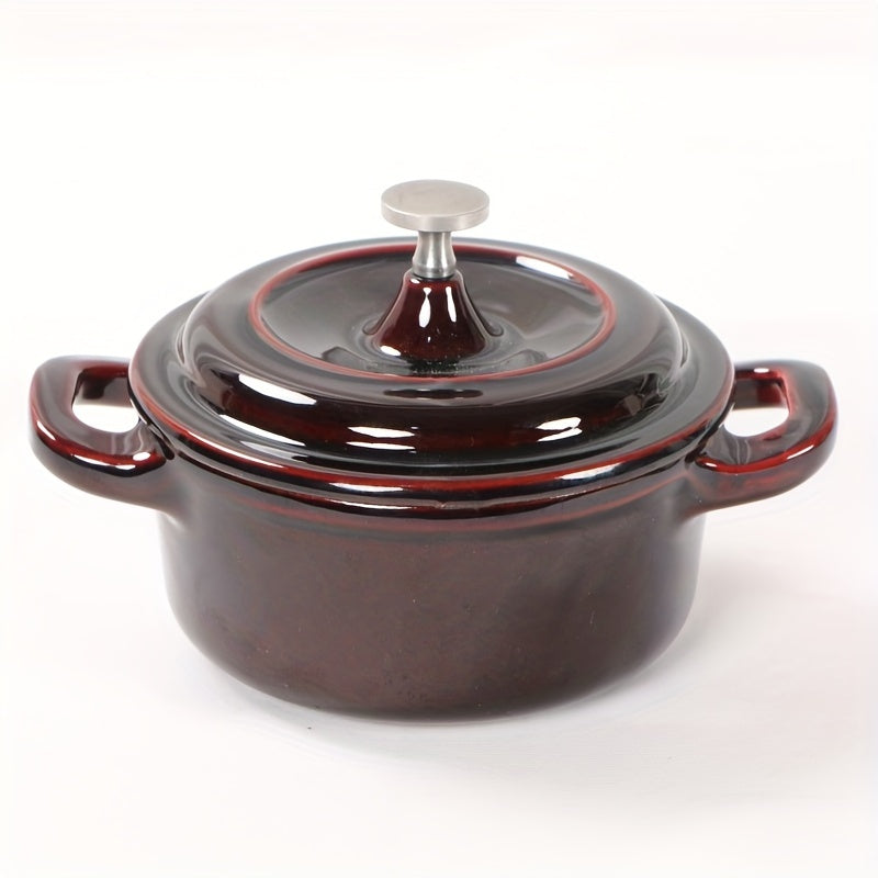 Compact 9.5oz Mini Stew Pot - Non-Stick, Enamel-Coated Cast Iron suitable for Induction & Gas Cooktops, Ideal for Home Kitchens.