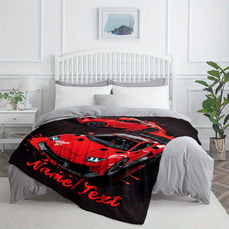 Create Your Own Red Sports Car Design Flannel Throw Blanket - Cozy, Lightweight, and Perfect for Home or Travel | Add Your Name for a Personal Touch | Versatile for All Seasons, Easy to Carry, Ideal for Office, Chair, or Bed