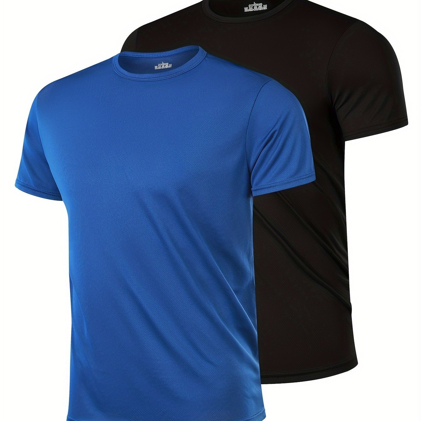 2 Men's Quick-Dry Sports T-Shirts in Navy & Black - Lightweight, Breathable Polyester for Running, Training & Basketball