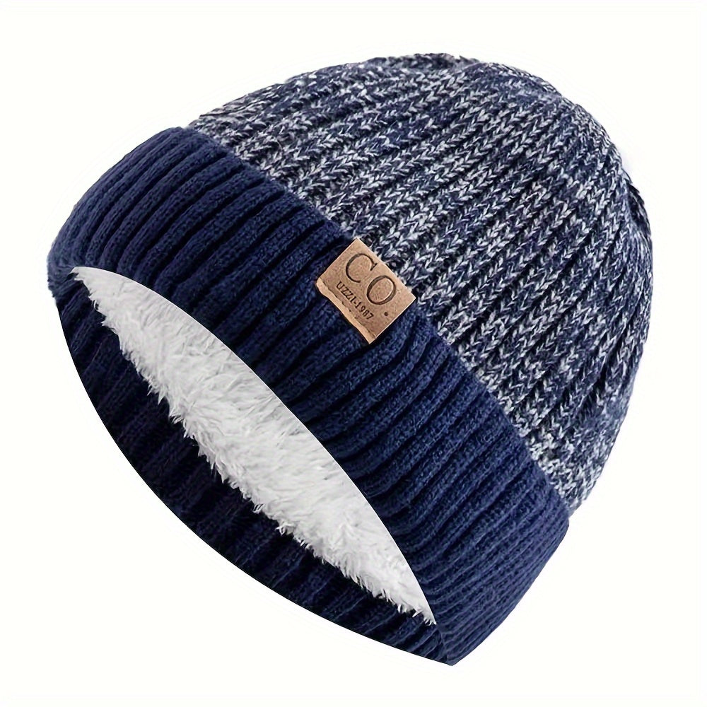 Stay Warm Together with a Stylish Color Block Winter Beanie - Thick Fleece-Lined, Windproof & Ear-Warming Knit Hat for Couples