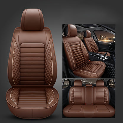 Luxurious 5-seater car seat covers set with faux leather surface, ideal for sedans and SUVs. Easy maintenance, non-textile weave, perfect New Year gift.