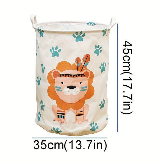 Storage basket with cartoon folding design, ideal for storing dirty clothes, toys, and other items in the room or furniture. Can also be used as a storage box or cabinet.