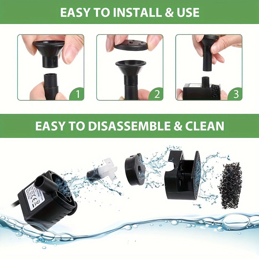 Solar-powered bird bath pump with removable photovoltaic module, ideal for garden, pond, pool, outdoor use.