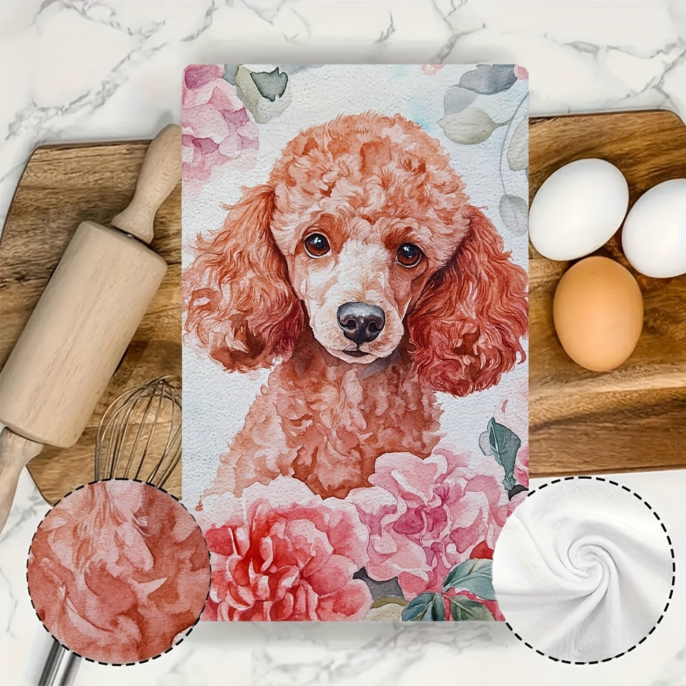 Valentine's Day Poodle Kitchen Towels Set of 2 - Super Absorbent Polyester Knit Fabric, Machine Washable, Contemporary Coastal Style, Measures 40.64x60.96 cm - Item Number 2KYSYS1217618, Dish Towels