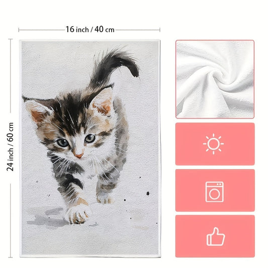 Soft, absorbent kitchen towels featuring an adorable kitten walk design. Machine washable and perfect for home decor, these contemporary coastal-themed towels are highly absorbent and ideal for use in the kitchen. Includes 2 towels measuring 40.64x60.96