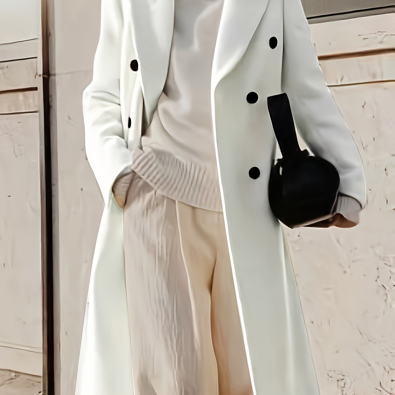 Double breasted lapel overcoat for fall & winter.