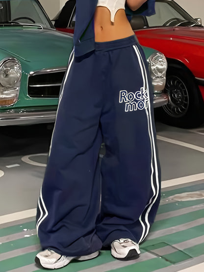 YOUNG Baggy Streetwear Sporty Women's Pants, with Letter Print and Wide Leg