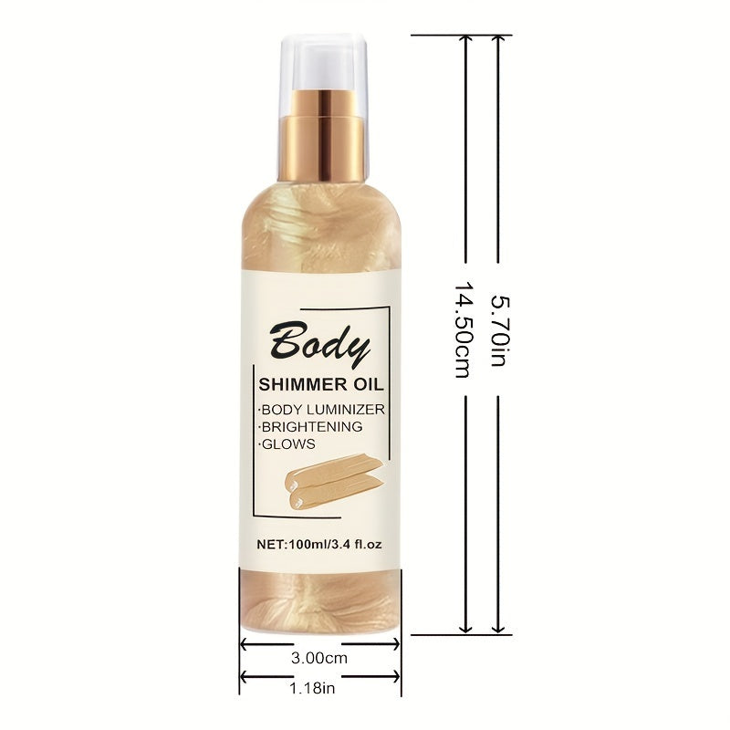 100ml Body Shimmer Oil with Golden Bronze Glow, Moisturizing and Illuminating, Suitable for All Skin Types