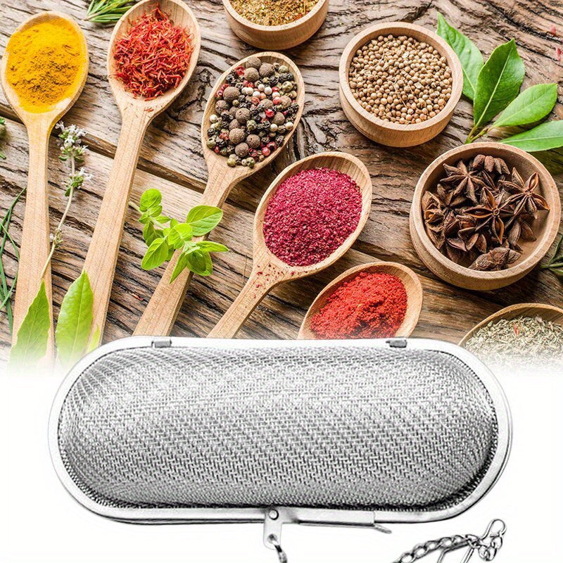 Essential Home Cooking Tool: Fine Mesh Stainless Steel Infuser Basket with Chain for Loose Tea, Spices, Indoor and Outdoor Use, Food-Safe