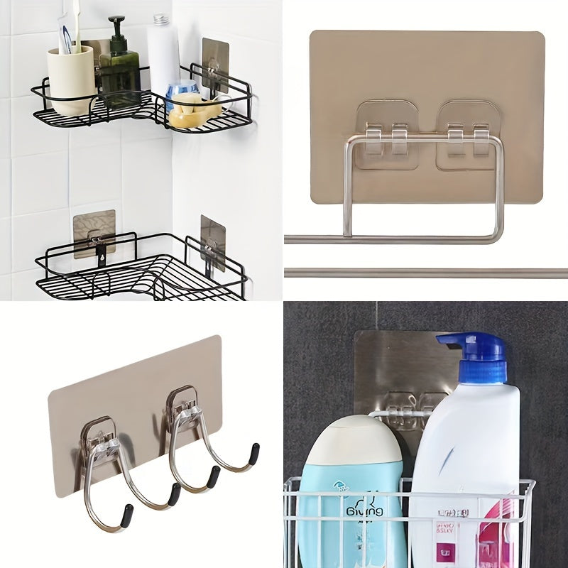 5 Punch-Free Adhesive Hooks for Bathroom & Kitchen Organization - Perfect for towels, toiletries, and more