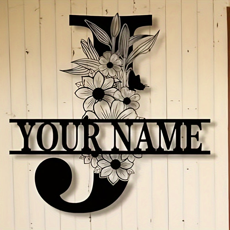 Unique Housewarming Gift - Personalized Home & Front Door Decor - Custom Metal Family Name Sign with Floral Design