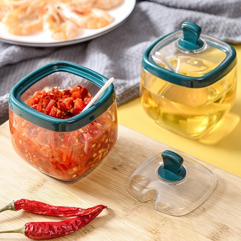 Leak-proof premium plastic seasoning box for salt and condiments storage in the kitchen.