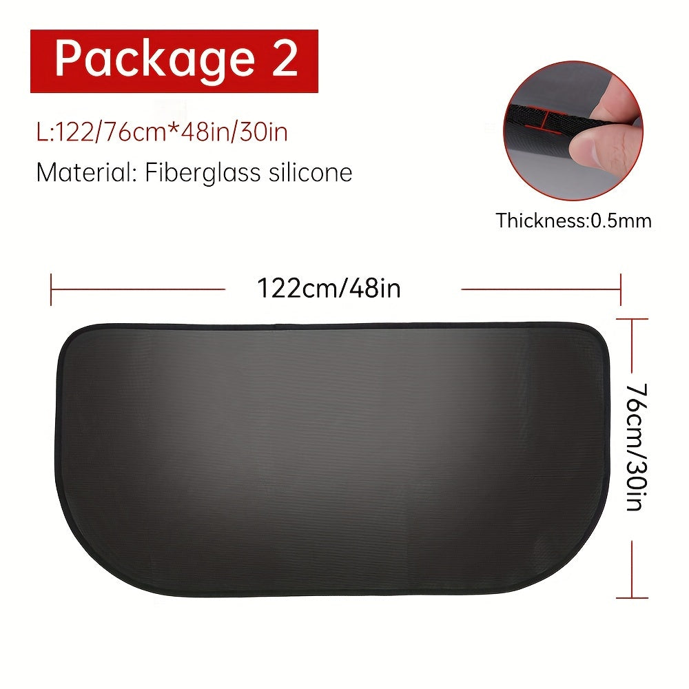 Fireproof fiberglass stove floor protector in a half-round shape, designed to prevent oil pollution and resistant to flames for indoor hearths. Comes in a 1-pack.