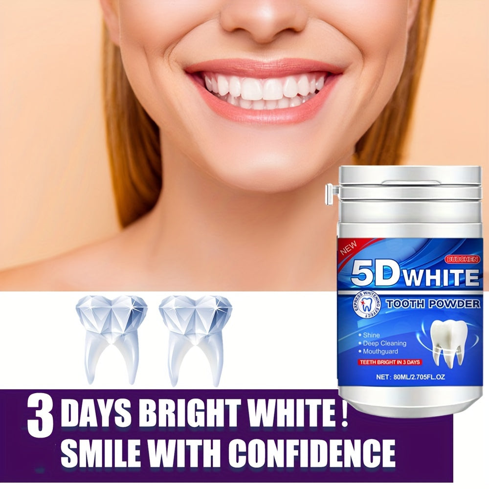 Bubchen 5D White Tooth Powder, 80ML Bottle - Deep clean with natural pearl essence for a brighter smile. Mint flavored, 6 week supply.