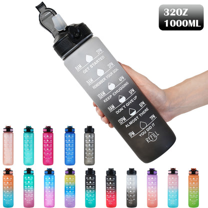 Leak-proof 32oz Gradient Water Bottle with Carry Strap for Hiking & Active Lifestyles, PVC-Free