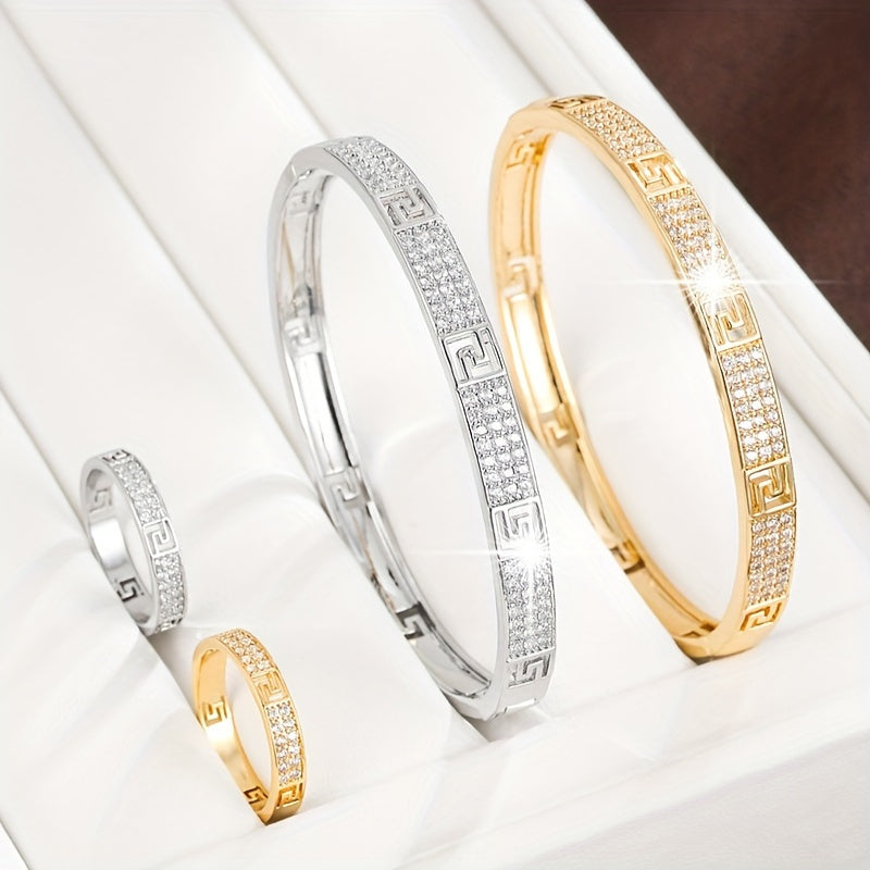 Distinctive number pattern Bracelet and Ring for women crafted with Zirconia Copper