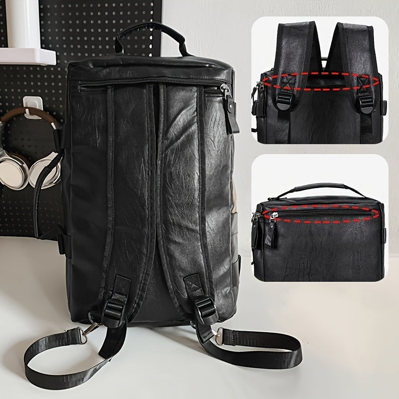 Spacious black backpack with tablet compartment, adjustable straps, and multiple pockets for men and women on the go - ideal for commuting, gym, business, or travel.