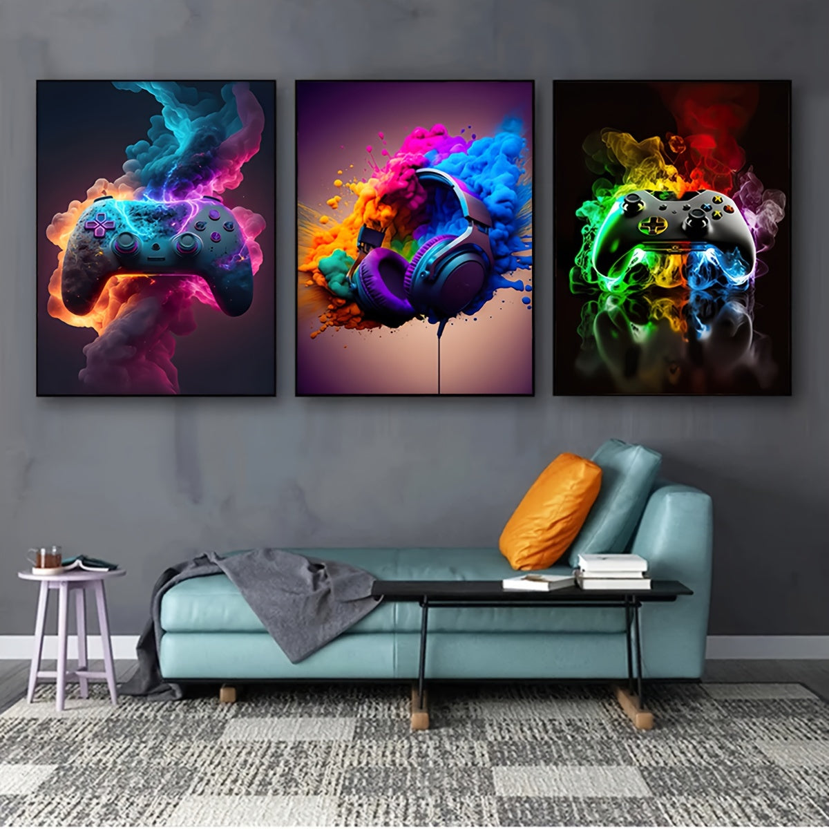 3 cool game controller posters for home decoration, made of canvas, perfect for living room or porch. Frame not included.