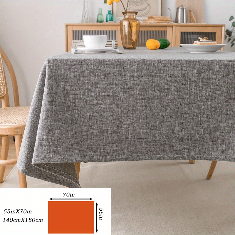 Modern grey polyester tablecloth, waterproof and thickened, machine woven, 100% polyester, for a rectangular dining table.