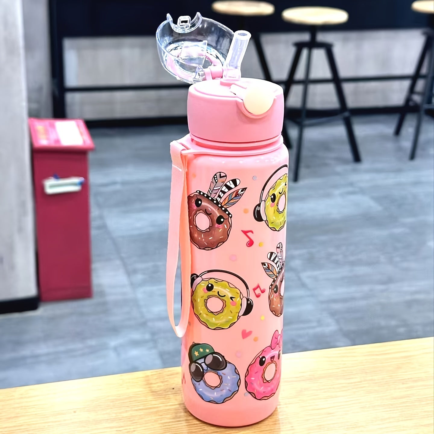 Cute Donut Design Water Bottle, 700ml, BPA-free, High-Temp Resistant, Portable, Anti-Leak, Great for Outdoor Activities, Ideal Holiday Gift