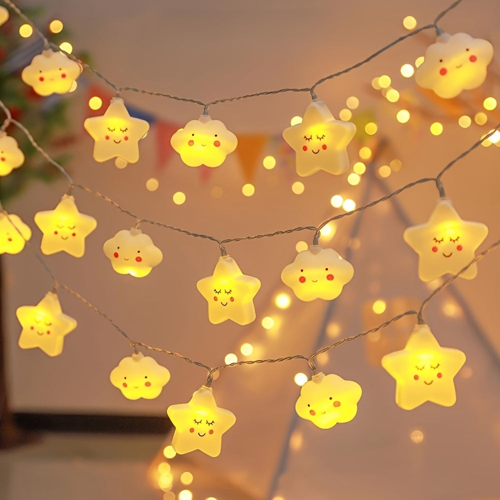 Star and cloud string lights require batteries (not included).