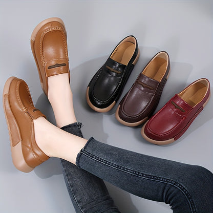 Women's Retro Flat Loafers with Round Toe, Slip On Style, and All-Match Design