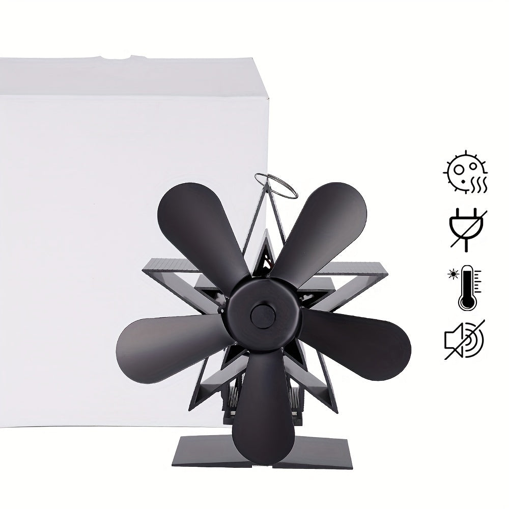 One piece of 4/5 blades fireplace fan with thermal power, produces quiet sound, saves energy, mounts on wall to circulate air in household, efficient heat dissipation, does not require electricity.