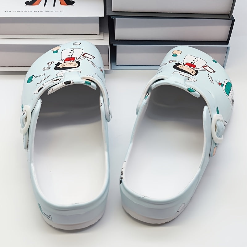 Cartoon nurse print slippers: quick-dry, comfortable indoor shoes for women.