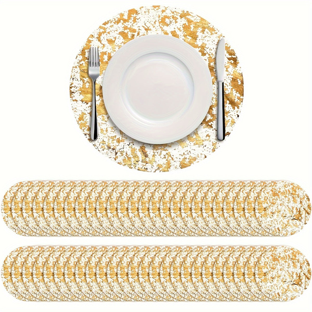 Luxurious Golden Foil Mesh Design Disposable Placemats - Elegant 33.02cm Round Set for Formal Dining, Weddings, Birthdays, and More - Easy Cleanup, Perfect for Any Occasion