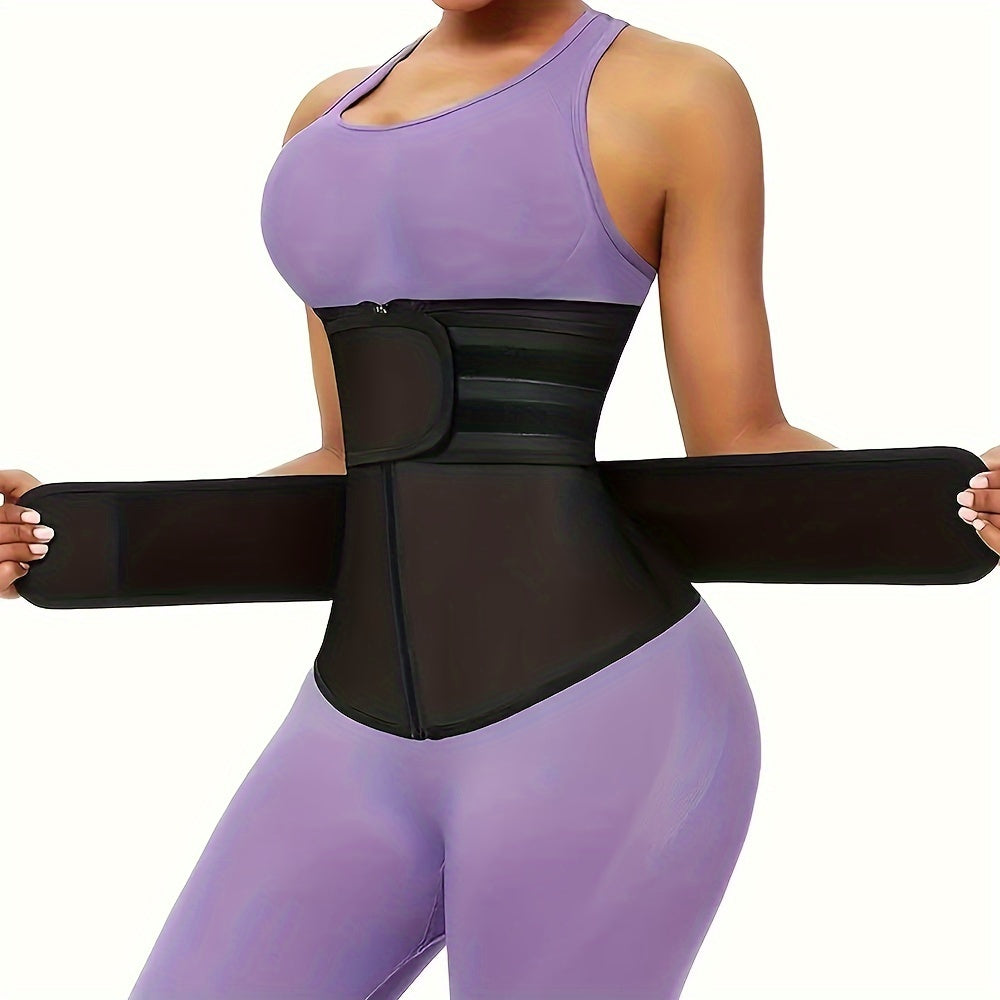 1pc Double Belt Zipper Waist Trainer with Hook & Loop Fastener, Women's Waist Trimmer & Shapewear