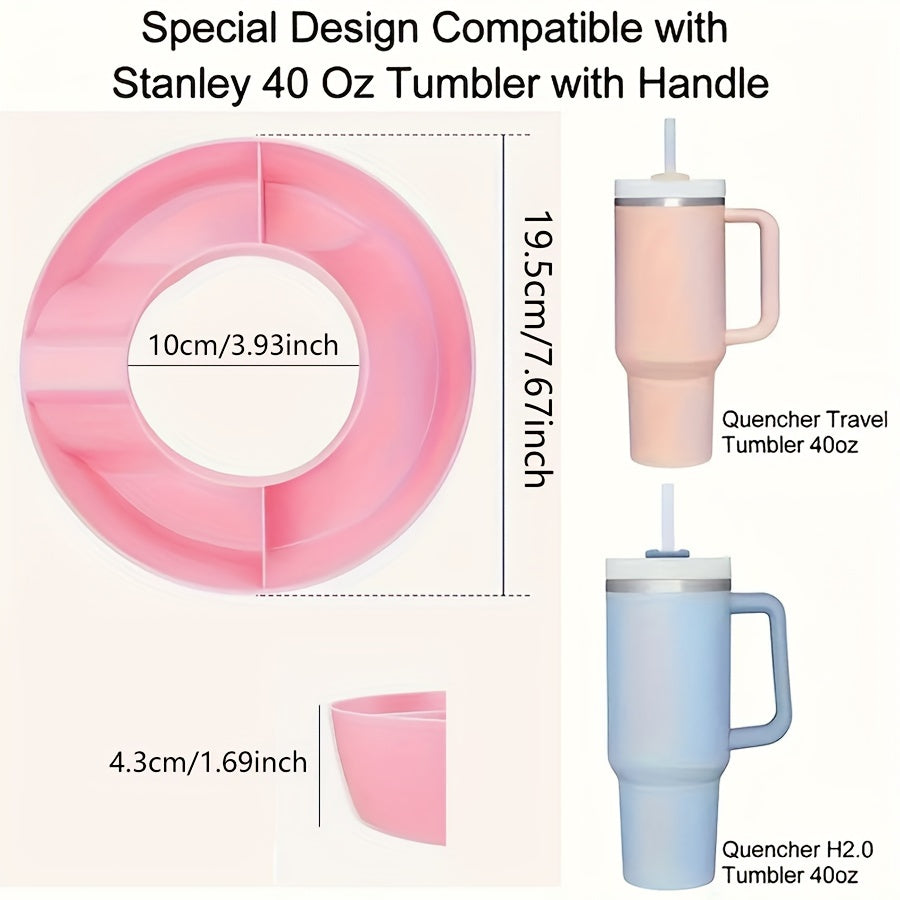 Plastic snack tray cup accessory with 3 dividers, easy to assemble, suitable for flat-mouth cups.