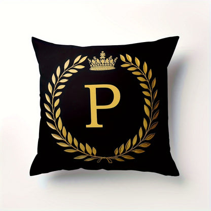 Stylish English letter print pillow cover made of soft peach skin velvet. Features zip closure and machine washable. Measures 45.72x45.72 cm, ideal for home and office decor.